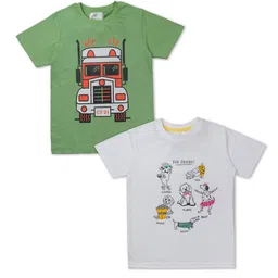 Growing Tree Kids Green & White Printed T-shirt Pack Of 2-picture-52
