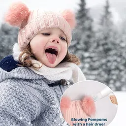 krystle Toddler Double Pom Pom Beanie Kids Winter hat Warm Soft Toddler Cap Cute Kids Knitted Beanie for Baby Boys and Baby Girls (7-12Years)(Pink) image 3