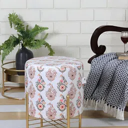 Shadowkart Ethnic Motifs Print Wooden & Velvet Stool Ottoman-image-29