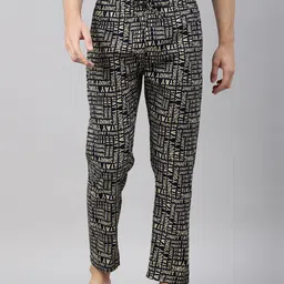 Joven Men Black & White Printed Pure Combed Cotton Lounge Pants-image-36