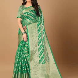 ANISSA SAREE Ethnic Motifs Woven Design Zari Detailed Organza Banarasi Saree-picture-14