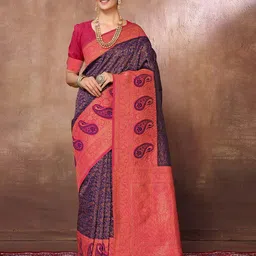 FABMORA Ethnic Motifs Woven Design Zari Detailed Banarasi Saree-image-23