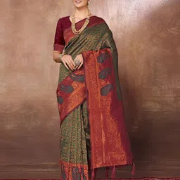 FABMORA Ethnic Motifs Woven Design Zari Detailed Banarasi Saree-picture-45