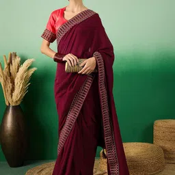 Sangria Embroidered Sarees With Blouse image 3