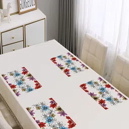 Dakshya Industries Blossom Blue & Red 4 Pieces Printed Rectangle Table Placemats image 1