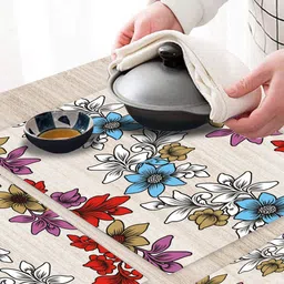 Dakshya Industries Blossom Blue & Red 4 Pieces Printed Rectangle Table Placemats image 2