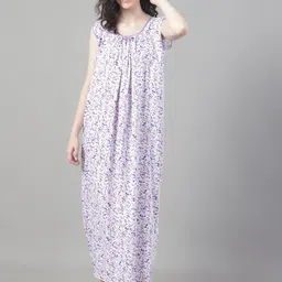 Shararat Floral Printed Pure Cotton Maxi Nightdress-image-10