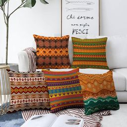 AEROHAVEN Orange & White Set of 5 Quirky Square Cushion Covers-picture-15