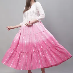 KALINI Striped & Embellished Tiered Maxi Ethnic Dress image 1