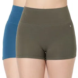 blossom Tummy Shorts for Women - Multi Color Cotton Blend Solid High Rise Everyday Anti-Bacterial, Skin Friendly Regular Fit_Tummy Shorts (Pack of 2) image 1