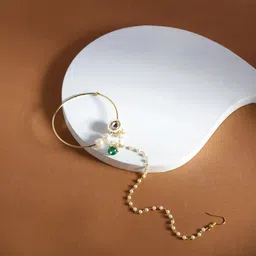 Ruby Raang Gold-Plated White & Green Kundan-Studded & Pearl Beaded Nosepin image 1