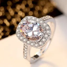 MEENAZ Silver-Plated AD-CZ Solitaire Studded Adjustable Ring image 2