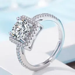 MEENAZ Silver-Plated AD-CZ Solitaire Studded Adjustable Ring image 3