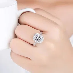 MEENAZ Silver-Plated AD-CZ Solitaire Studded Adjustable Ring image 4