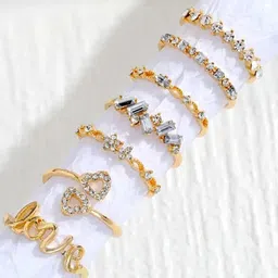 JEWELS GALAXY Set Of 7 Gold-Plated Stone-Studded Finger Rings-image-80