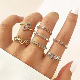Jewels Galaxy Set of 7 Gold-Plated Finger Rings-image-86