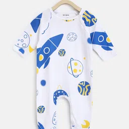 berrytree Infant Kids White & Blue Printed Slim Fit Organic Cotton Sleepsuit-picture-29