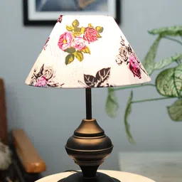 Homesake Black & White Floral Printed Table Lamp With Metal Base image 2