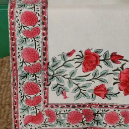 HANDICRAFT PALACE Red & Cream-Colored Lotus Hand-Block Printed Pure Cotton Table Runner-picture-38