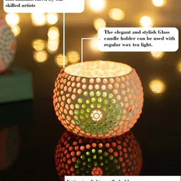 Homesake Set of 4 Red & White Glass Round Mosaic Tea Light Candle Holder image 4