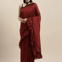 KULNAARI Checked Sequinned Poly Georgette Saree-picture-17