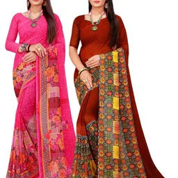 Silk Bazar Magenta & Maroon Pack of 2 Floral Printed Pure Georgette Sarees image 1