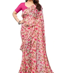 ROOP SUNDARI SAREES Floral Printed Ruffles Pure Georgette Saree-image-98