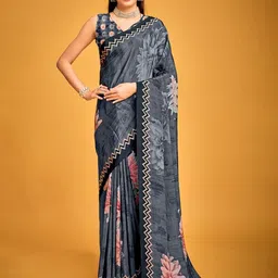 P D Silk Mills Floral Poly Crepe Saree image 2