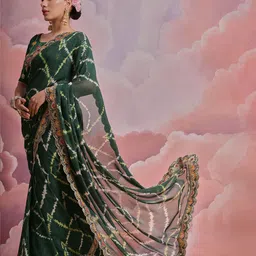 Manu Designer Tie and Dye Embroidered Pure Georgette Saree image 4