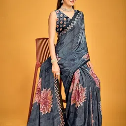 P D Silk Mills Floral Poly Crepe Saree image 5