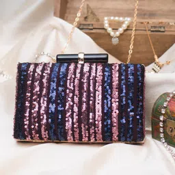 ARTKLIM Pink & Blue Sequins Embellished Box Clutch-picture-36