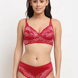 Friskers Women Red Self Design Lingerie Set-image-9