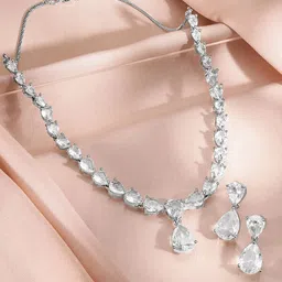 Rubans Rhodium Plated Cubic Zirconia Studded Jewellery Set-picture-46
