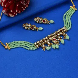 SOHI Women Gold-Plated & Green Kundan-Studded Jewellery Set-picture-43