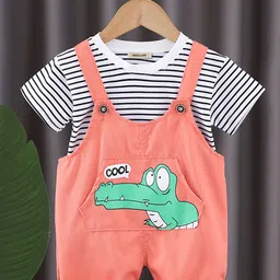 INCLUD Girls Striped Straight Leg T-Shirt With Alligator Printed Dungaree-picture-16