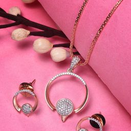 Saraf RS Jewellery Rose Gold-Plated & White Stone Studded Circular Pendant Jewellery Set-picture-20