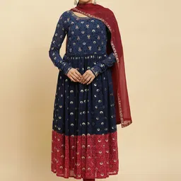 W Floral Printed Regular Thread Work Kurta With Dupatta-picture-15