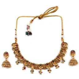 StileAdda Gold-Plated Stone Studded Beaded Kempu Jewellery Set image 2