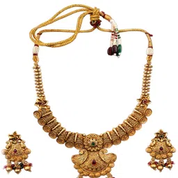 StileAdda Gold-Plated Stone-Studded Kempu Jewellery Set image 2