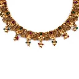 StileAdda Gold-Plated Stone Studded Beaded Kempu Jewellery Set image 3