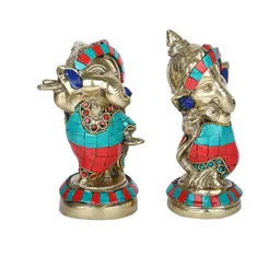 Aapno Rajasthan Set Of 2 Gold-Toned & Red Lord Ganesh Figurines With A Flute Showpieces image 5