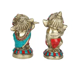 Aapno Rajasthan Set Of 2 Gold-Toned & Red Lord Ganesh Figurines With A Flute Showpieces image 2