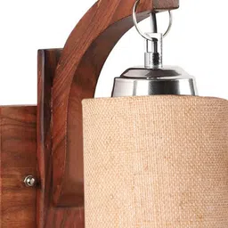 Devansh Beige & Brown Wooden Cylinder Shaped Wall Lamp image 5