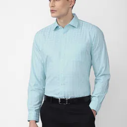Van Heusen Men Blue Grid Checked Pure Cotton Formal Shirt-image-72