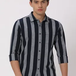 Mufti Striped Slim Fit Opaque Cotton Casual Shirt-image-34