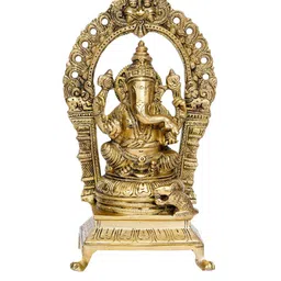 eCraftIndia Gold Toned Handcrafted Lord Ganesha Sitting on Throne Showpiece image 3