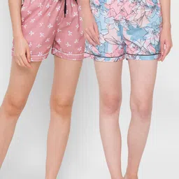 FashionRack Women Pack of 2 Blue & Peach Printed Lounge Shorts 109C/129C-picture-33