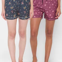 FashionRack Women Navy Blue & Purple Set of  2 Printed Lounge Shorts-picture-36