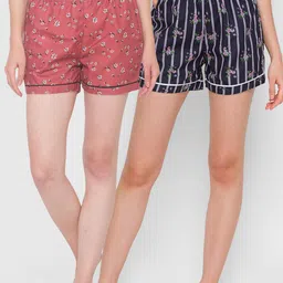 FashionRack Women Brown & Black Set Of 2 Printed Lounge Shorts-picture-36