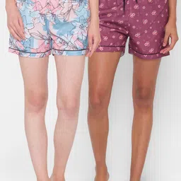 FashionRack Women Pack of 2 Blue & Purple Printed Lounge Shorts 109C/123C-picture-11